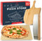 15 x 12 Inch Rectangular Cordierite Pizza Stone for Grill and Oven, with Wooden Peel and Cutter - Deluxe