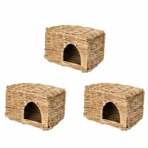 Lckiioy 3X Natur Rasen Spielzeug, Hand Gewebtes Kaninchen Schweinchin Chillas Frettchen, das Gras Haus Faltet