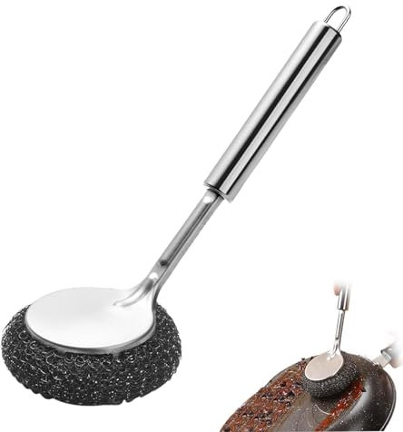 Stahlschrubber Mit Langem Griff, Edelstahl-Schrubber-Spülbürste, Metall-Geschirrbürste, Küchen-Stahlwolle-Topfschrubber Für Geschirr, Töpfe, Herde, Waschbecken