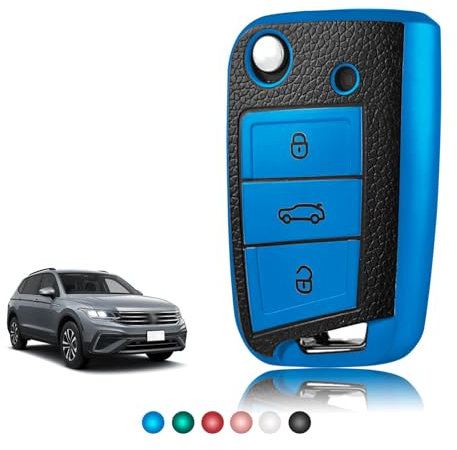 TOOMUME Schlüsselhülle TPU Lederstruktur, Autoschlüssel Hülle Schlüsselcover Passt für VW Volkswagen Golf 7 Tiguan T-ROC T-Cross Polo Seat Ateca Ibiza Leon Skoda Octavia Fabia Kamiq