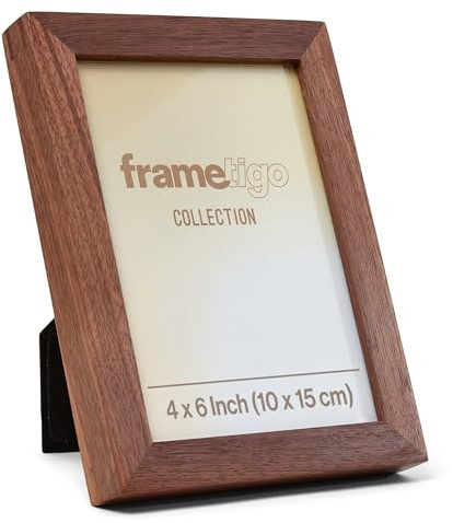 Frametigo – Rahmen aus massivem Walnussholz in Naturfarbe (10x15cm) | Quer-oder Hochformat, Samtbeschichtung und Ständer, Doppel-Spline-Verbindung, echtes Glas mit polierten Kanten