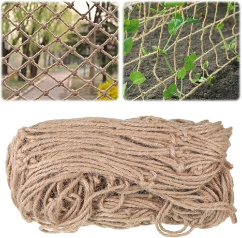 Plant Support Netting,Climbing Plants Vegetables Runner Bean Sweet Peas, Garden Trelli Climbing Plant Natural Netting with Jute Twine for Attaching Or Climbing Plants (Nature, 2x5M)