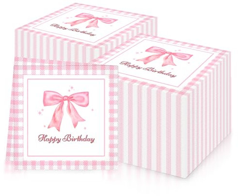 Lot de 20 serviettes en papier doux avec nœuds roses - Serviettes en papier pour anniversaire de fille - Serviettes de cocktail - Serviettes de table en papier doux - Décoration de fête d'anniversaire