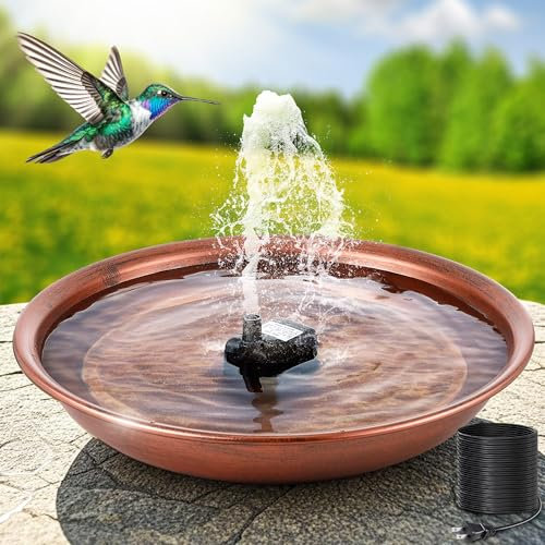 Dunkive Bird Bath Fountain for Outside, 13.5 Garden Metal Bird Bath Bowl with 8W Water Pump, 2 Nozzles Adjustable Water Fountain for Backyard Patio Garden and Outdoor Water Features