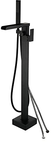 Freistehende schwarze Badewannenarmatur mit Handbrause - Bodenmontierte Messing Badarmatur für moderne Badewannen (Wandmontage Option)