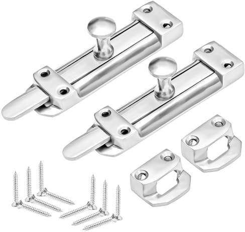 ZAVIA Chrome Door Bolt Lock (Pack of 2) | 4-inch (100mm) Surface Mounted Internal Sliding Bolt Lock for Bedroom, Bathroom, Cabinets, Cupboards & Other Wooden Doors