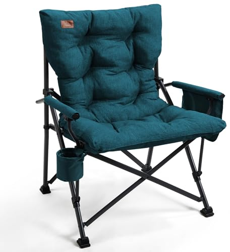 EVER ADVANCED Campingstuhl Faltbar 62cm Sitzbreit Gepolstert bis 230KG | XL Klappstuhl mit Seitentasche Getränkehalter Übergroß Faltstuhl Angelstuhl für Camping Outdoor Balkon Garten, Grün