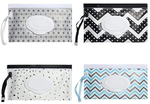 Bessy shop 4 Pack Baby Wipes Dispenser Pouches,Reusable & Refillable Travel Wipe Holders,Portable Wet Wipe Containers for Nappy Bags (24 * 13.5cm)