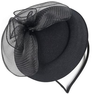 OuryTech Fascinator, hårtillbehör för kvinnor, damhattar, fascinatorhatt, svart slöja-hatt, tefestfascinator, bröllopshatt, elegant hårprydnad, fjäder slöja pannband, karneval