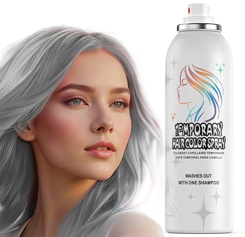 Temporäre Haarfarbenspray | 150ml Sofort Silber Grau Haarfarbenspray für Erwachsene & Kinder | Waschbar & Nicht Klebend, Sanfte Formel, Grau | Halloween, Cosplay, Kostümparty, Feste