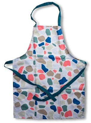 FACKELMANN Mini Backschürze für Kinder – Bunte Polyester-Schürze mit dunkelblauen Baumwollbändern, 58 x 45 cm, waschmaschinengeeignet 40°C