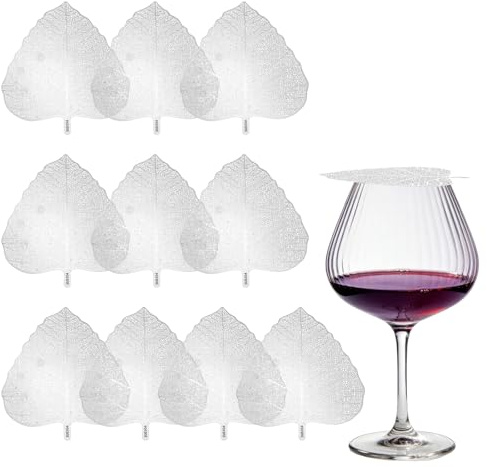 sourcing map 10 Pcs Stainless Steel Drink Covers, Leaf Shape Wine Glass Covers, Outdoor Wine Glass Lid for Drinks, Coffee, Tea, Beer, Silver Tone