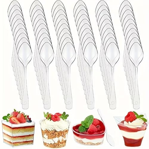 Cucharas de Plástico de Alta Resistencia,Cucharas 10.7cm de Transparente Reutilizable para Helado, Café, Postres. (100, 10.7cm)