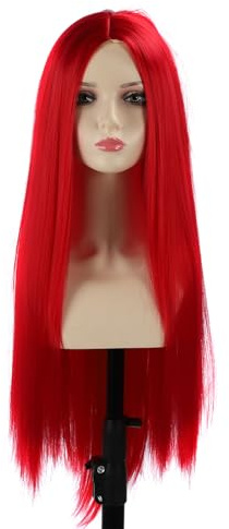 Sonew Silberweiße, Gerade Perücke mit Integriertem Haarnetz für Damen, und Hohe Dichte, für Jeden Anlass (Rot)