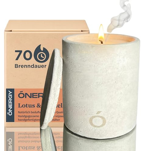 ONERGY | Handgegossene Sojawachskerze | Beruhigender Duft nach Lotus und Sandelholz | 70 Stunden Brenndauer | Luxuriöses Duftgeschenk für Frauen | Elegante Duftkerze für Ihr Zuhause | 400 ml