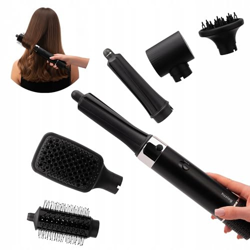 huslog Multistyler 6w1 1200W Warmluftbürste mit Ionen-Technologie, Heißluftbürste & Lockenstab Set, 3 Temperaturstufen, 360° Drehkabel, Haarstyler zum Trocknen, Glätten & Locken