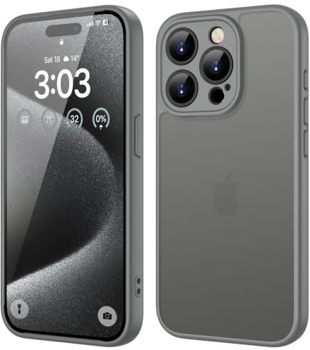 ORDA für iPhone 15 Pro Max Hülle, Vollständiger Kameraschutz Stoßfest, Grau | Matt Handyhülle, Kratzfest Transluzente Rückseite Schutzhülle, Anti-Fingerabdruck Case