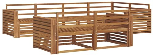 vidaXL Outdoor-Sofagarnitur 7 pcs Natur Massivholz Akazie, Balkonsofa, modernes Eckmöbel, robuster Lounge, Terrassen-Sitzgruppe, bequemer Gartenstuhl