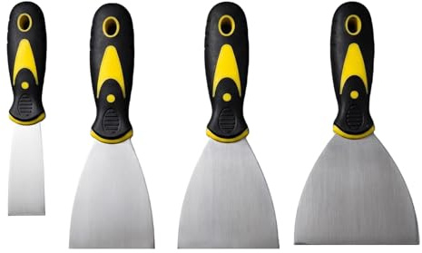 4PCS Juego Completo de Espátulas de Masilla de Acero Inoxidable Espátulas, Dimensiones de 38mm, 76mm, 100mm y 150mm, pour Trabajos de Pintura y Renovación en Paredes, Ergonómicas