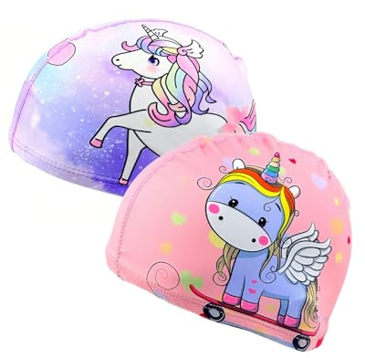 HAPZUR Cuffia Piscina Bambina 2 Pezzi, in Silicone per Capelli Lunghi, Impermeabile & Elastica, Protezione Ottimale per il Nuoto