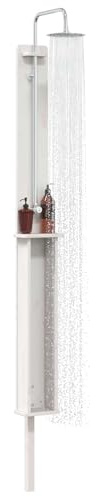 vidaXL Gartendusche 246 cm Massivholz Kiefer und Edelstahl Weiß, Moderne wetterfeste Außendusche, Outdoor-Dusche, Terrassen-Wasserzubehör, Pool-Hygiene, Gartendusche, Garten-Wassereinheit