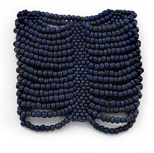Avalaya Bracelet de grosses perles en verre Bleu foncé Flexible – Poignet jusqu'à 19 cm