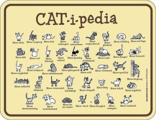 RAHMENLOS Original Blechschild für den Katzenfreund: Catipedia - alle Erklärungen auf einen Blick: Mieze stolz, neugierig, faul, Nr.3679