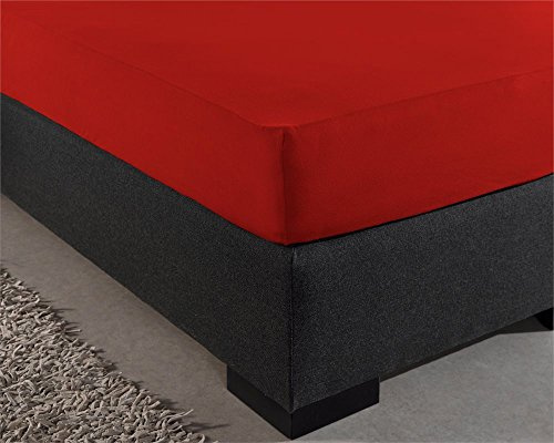 Sleeptime Spannbettlaken 100% Baumwolle - Bettlaken fur Standard Matratzen bis 30cm - Feuchtigkeit absorbierend und temperaturausgleichend - Rot - 90 x 200 cm
