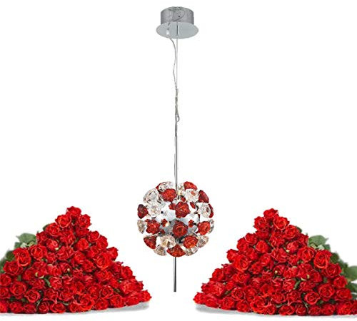 Lampenlux ABVERKAUF Designer Pendelleuchte Zeus Hängeleuchte mit Glas Rosen rot und weiss modern inkl. Leuchtmittel