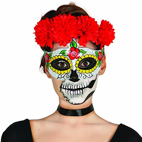 NET TOYS Augenmaske Sugar Skull Mexikanische Totenmaske Motiv Frau La Catrina Halbmaske Halloween Todesmaske Tag der Toten Totenkopfmaske Calavera Mexican Skull Dia de los Muertos