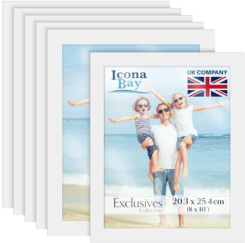 Icona Bay - 10x8 Picture Frames - White, 6 Pack - Sturdy Engineered Wood Photo Frames 10 x 8 - Sleek Design, Table Top or Wall Mount - Exclusives Collection