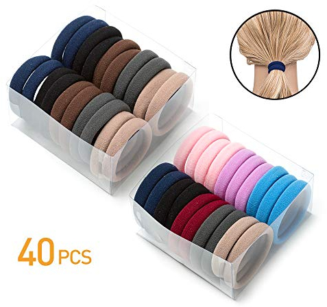 IvyLife Haargummis, 40 Stücke Haargummis Bunt Ohne Metall aus Baumwolle Elastisches Haarbänder Mädchen Damen Stirnband Seil für Dicke Schwere Und Lockiges Haar Pferdeschwanz Halter (Color)
