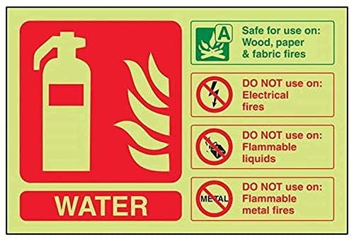 V Safety Glow In The Dark Water Id Fire Extinguisher Sign - 150mm x 100mm - Self Adhesive Vinyl