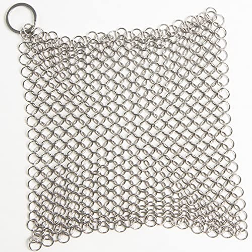 Dapper&Doll Cast Iron Skillet Cleaner - 8x6 XL Stainless Steel Chainmail Scrubber for Cast Iron Pans