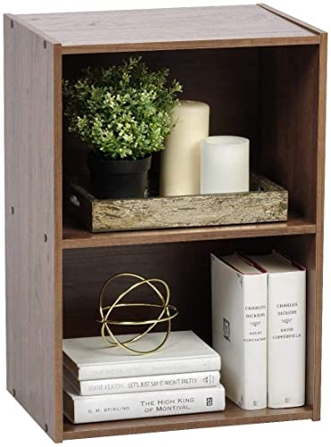 Iris Ohyama Modernes Bücherregal, 2 Etagen, Braun,Nachttisch, 40cm breit, Vielseitig, Modular, Offenes Regal, Für Wohnzimmer, Büro, Schlafzimmer, Platzsparend, Bücher, CD, Dekor, Einfacher