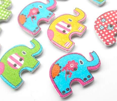 20 Holz Knöpfe Elefant bunter Mix 20x30mm zum aufnähen Löcher 1,8mm nähen annähen Jackenknöpfe Mantelknöpfe basteln Scrapbooking