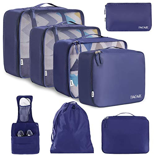 BAGAIL 8 Teilige Packwürfel, Kleidertaschen, Packing Cubes, Verpackungswürfel, Packtaschen Set für Urlaub und Reisen, Kofferorganizer Reise Würfel, Ordnungssystem für Koffer