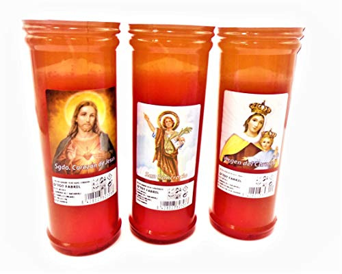 3 religiöse Kerzen, Kirchenbesuche, Jungfrau Gott des Karmons Pancratius Jesus, Herz