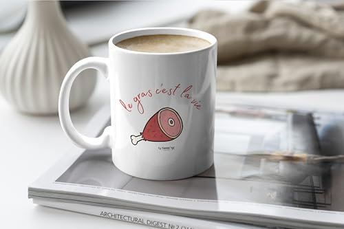 La Fabrique à Goodies Mug, tasse Le gras c'est la vie. Mug Humour Message Drôle Idée Cadeau Goodies Souvenir St Valentin Phrase culte Noël Anniversaire