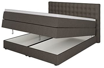 Betten Jumbo King Boxspringbett 140x200 cm mit Bettkasten 7-Zonen TFK Härtegrad H4 und 10cm V2-Topper | Farbe Braun | div. Größen verfügbar