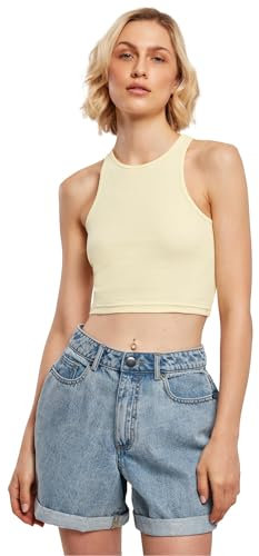 Urban Classics Damen Top Cropped Rib Top, Geripptes Top für Frauen, kurz geschnitten, Slim Fit, softyellow, XXL