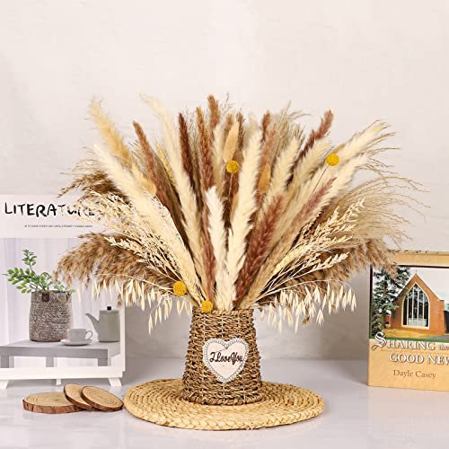 N&T NIETING 135pcs Artificial Dried Flowers, 45CM Natural Pampas Grass Decor Bouquet, Fluffy Pampas Grass Plant for Home Party Wedding Boho Decor