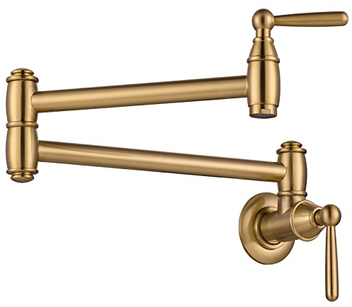 Gold-Topffüller, ARCORA Topffüller Wasserhahn Wandhalterung Küchenarmatur Klapphahn 2 Griffe mit Doppelgelenk-Schwingarmen Messing Herd Wasserhahn