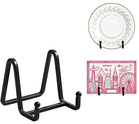 Supporto Cavalletto Espositore Porta Piatti - Supporti Piatti da Esposizione - 3 Pollici Cavalletti per Tavolo - 4 pz di Espositori in Ferro per Piatto Decorativo | Foto | Cornice | Libri - Nero
