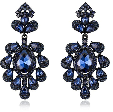 EVER FAITH Kristall-Ohrringe für die Hochzeit Strass-Ohrringe mit Blumen Navy Blau Schwarz-Tone