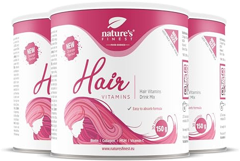 Nature's Finest Hair Vitamins, Trinkpulver 450 g (3er Pack) | Trinkpulver mit Kollagen, MSM, Biotin & Vitamin C - Orangengeschmack, ohne Zuckerzusatz - 30 Portionen