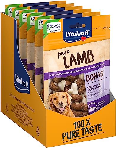 Vitakraft Pure Lamb Bonas, Hundeleckerli, Calciumknochen mit Lammfleisch, Hunde Trainingsleckerli, ohne Zusatz von Zucker (8x 80g)