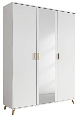 Rauch Möbel Falun Drehtürenschrank Schrank Kleiderschrank Weiss mit Spiegel, 3-türig, inklusive 1 Kleiderstange, 4 Einlegeböden, BxHxT 137x203x53 cm