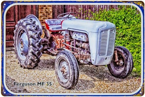 LUCKYLINDE - Plaque en tôle adaptée aux fans de Massey Ferguson – Plaque de tracteur rétro vintage, atelier, décoration de garage (20 x 30 cm)