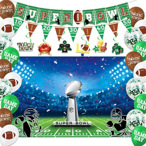IRCOR Super Bowl Party Dekorationen Super Bowl Dekorationen mit Banner Hintergrund Luftballons & Hängende Wirbel